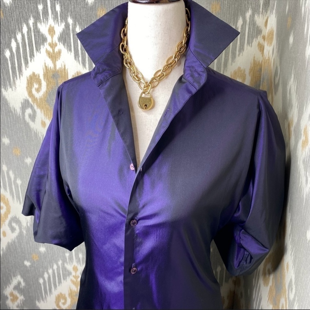 Ralph Lauren Black Label. Purple Silk Taffeta Pouf Blouse